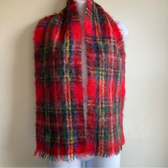 Vintage Edinburgh Old Town Weaving Co Mohair & Wool Red Plaid Royal Tartan Scarf - Picture 3 of 13